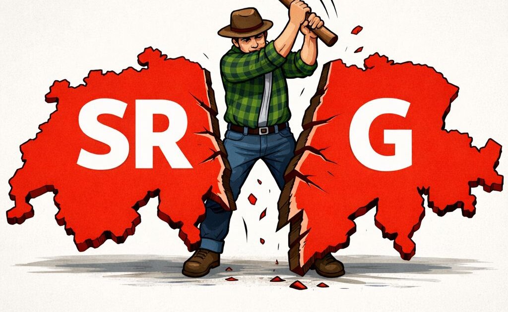 Schweizer spaltet die Schweiz mit einer Axt in zwei