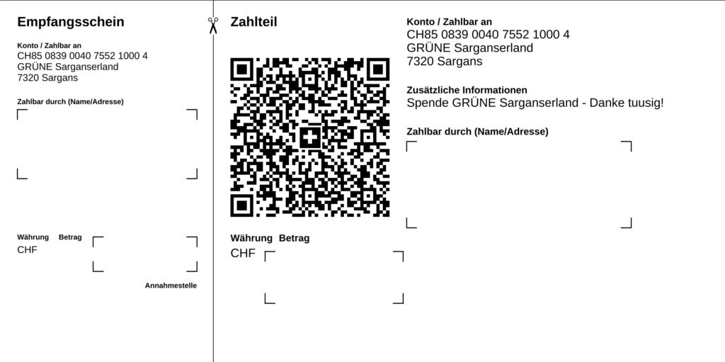 QR Rechnung für Spenden an die GRÜNEN Sarganserland